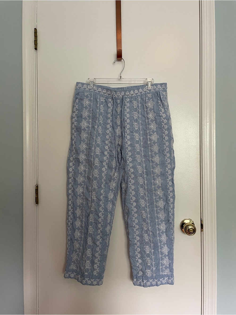 LOFT Light Blue Embroidered Drawstring Waist Pants